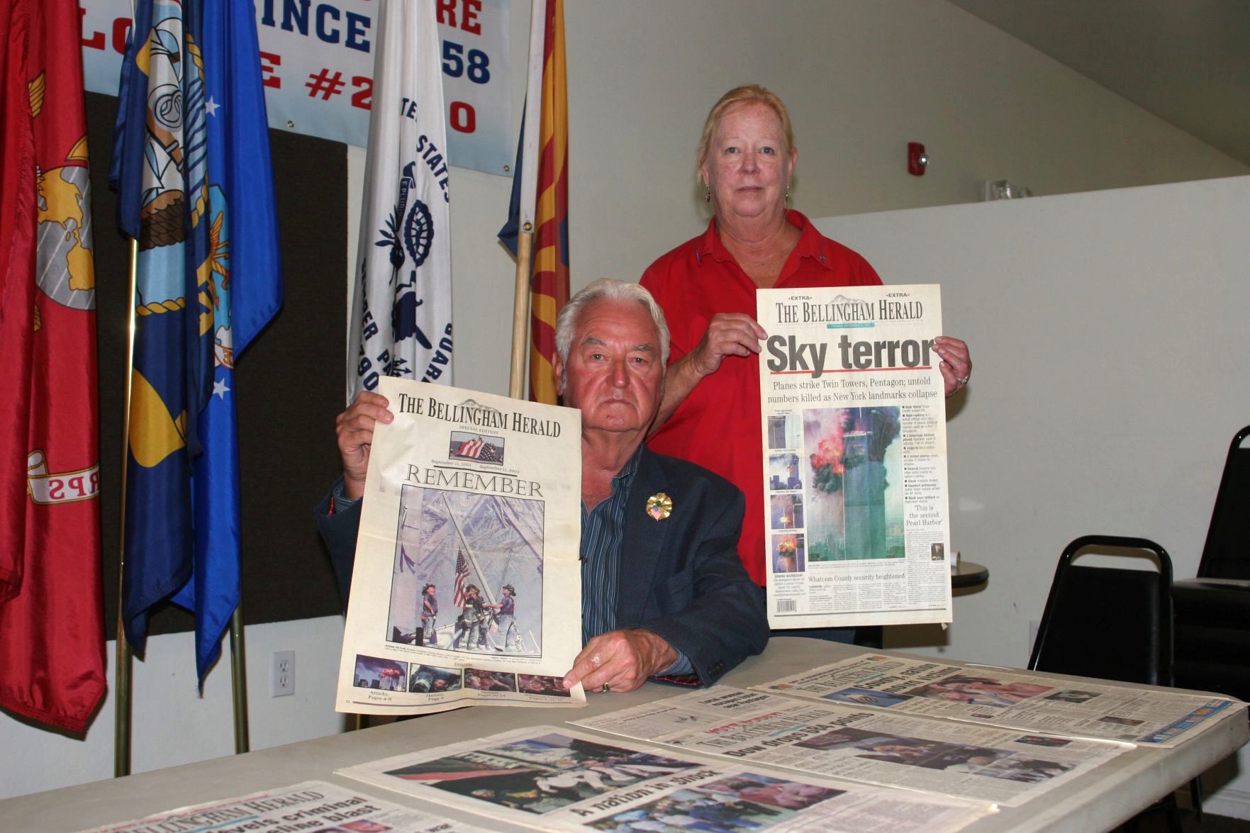 Jim and Connie Zawacki with some of the 9/11 memoralbia